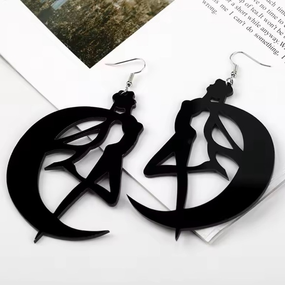 Oversized Sailor Moon Crescent Black Earrings | Kawaii 90s Retro Anime Jewelry - Picture 8 of 9